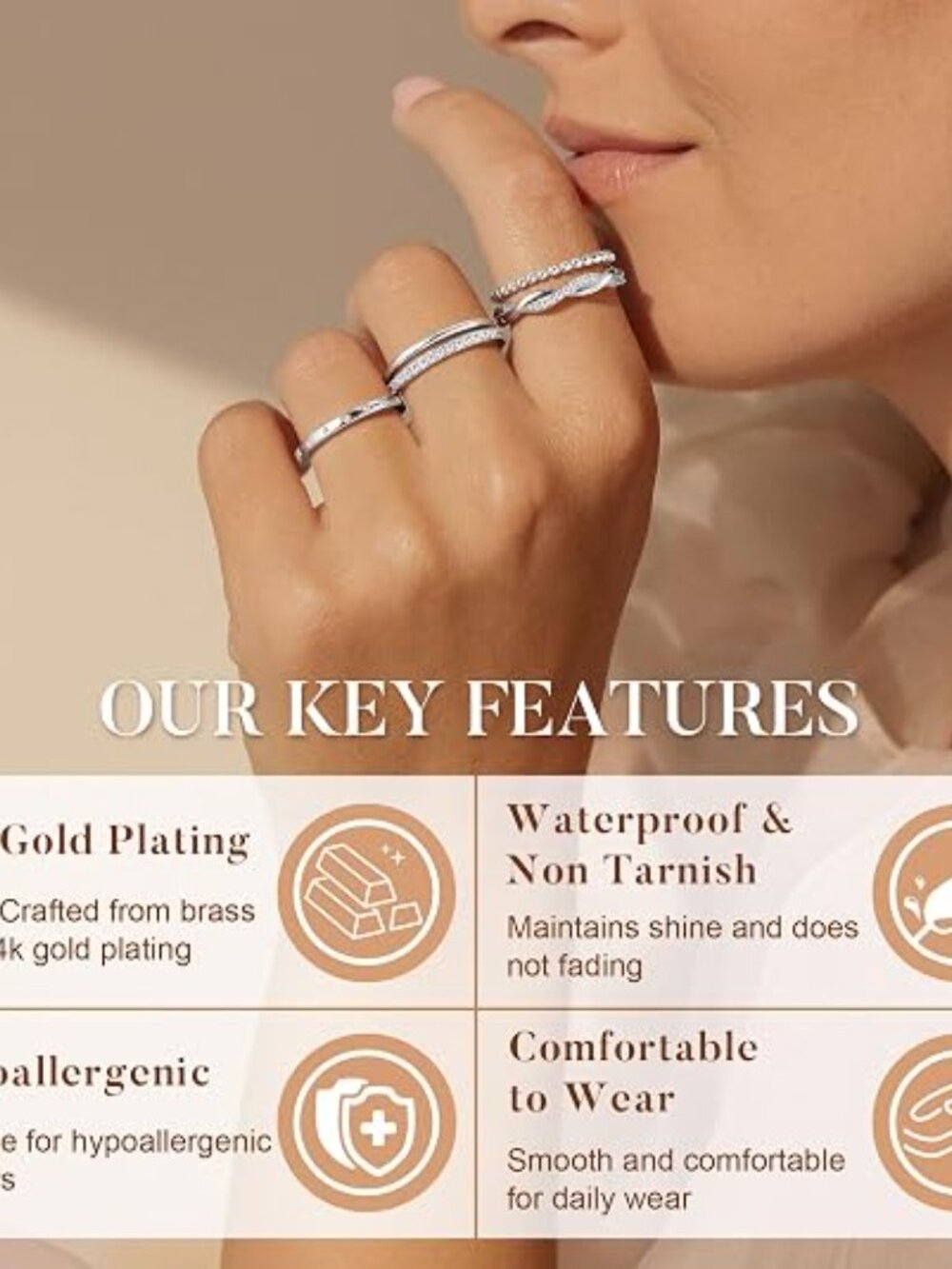 Turandoss Gold Stackable Rings Set for Women - Picture 4 of 7